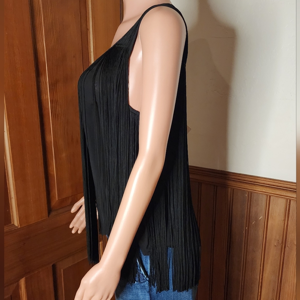 NWT Haute Hippie Silk Beaded Fringe Black Blouse M - Picture 3 of 7